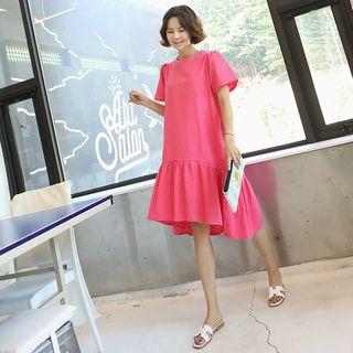 Ruffle-hem Dip-back Linen Dress