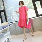 Ruffle-hem Dip-back Linen Dress