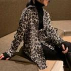 Long-sleeve Leopard Print Corduroy Blouse Leopard - One Size