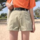 High-waist Loose-fit Roll-up Denim Shorts