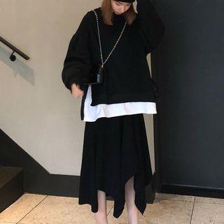 Mock Two-piece Pullover / Asymmetric A-line Knit Skirt