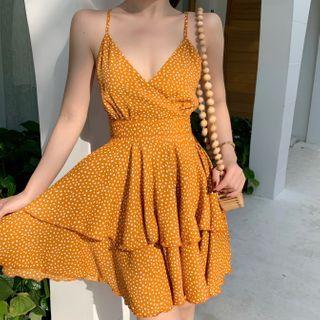 Printed Spaghetti Strap Mini Tiered Dress
