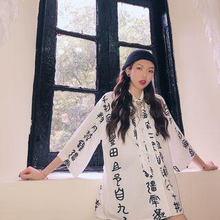 Elbow-sleeve Letter Printed Shirt