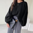 Balloon-sleeve Plain Sweater