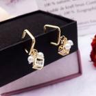925 Sterling Silver Bead & Square Dangle Earrings Gold - One Size