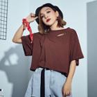 Short-sleeve Patterned Cutout Causal Top