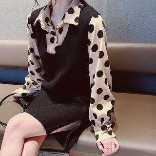 Set: Dotted Shirt + Sleeveless Dress