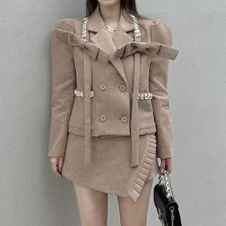 Notch Lapel Double-breasted Jacket / Mini A-line Skirt