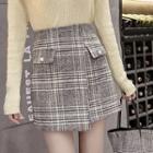 High-waist Pocketed Plaid Mini A-line Skirt