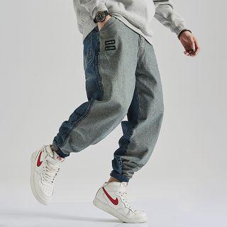 High-waist Color Block Applique Jeans