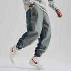 High-waist Color Block Applique Jeans