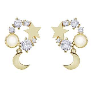 Crescent Stud Earring 1 Pair - 925 Silver - Ear Studs - One Size