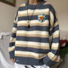 Striped Sweater / Plush Brooch