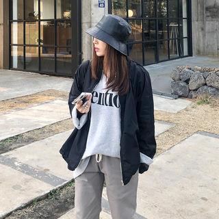Drawcord-hem Zip-up Oversized Flight Jacket