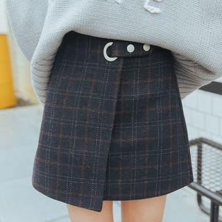 Check Paneled A-line Skirt