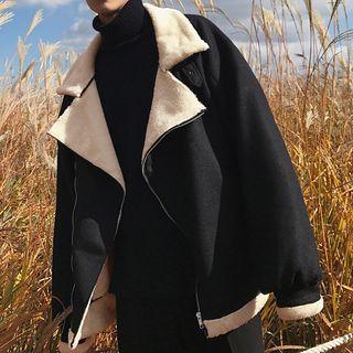 Fleece-lined Lapel Oversize Zip Jacket