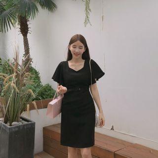 Sweetheart-neck Sheath Dress With Belt