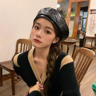 Pu Plain Beret Black - One Size: 56-58cm