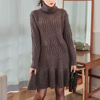 Dali Hotel Turtleneck Flounced Sweater Dress