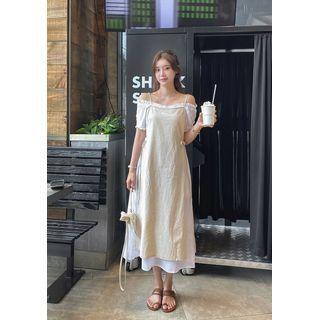 Off-shoulder Long Overlay Dress