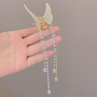 Butterfly Rhinestone Faux Pearl Alloy Hair Clamp F811 - Gold - One Size
