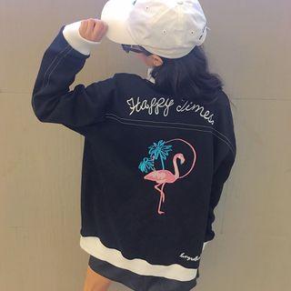 Flamingo Embroidered Zip Jacket
