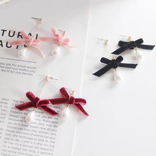 Droplet Faux Pearl Bow Dangle Earring
