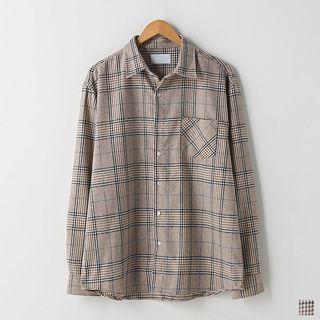Glen-plaid Loose-fit Shirt Beige - One Size