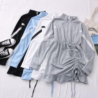 Half-zipper Drawstring Mini Pullover Dress