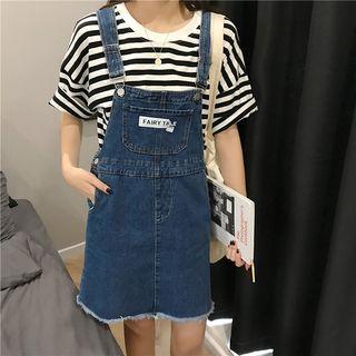 Applique Mini Denim Jumper Dress