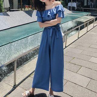 Short-sleeve Ruffled Wide-leg Jumpsuit