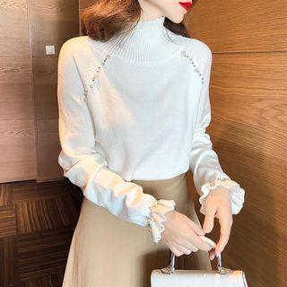 Turtleneck Faux Pearl Sweater