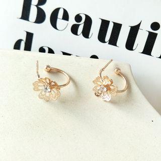 Rhinestone Flower Open Hoop Earring 1 Pair - Earring - One Size