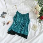 Chained Strap Sequined Top
