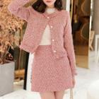 Faux-pearl Button Cropped Tweed Jacket