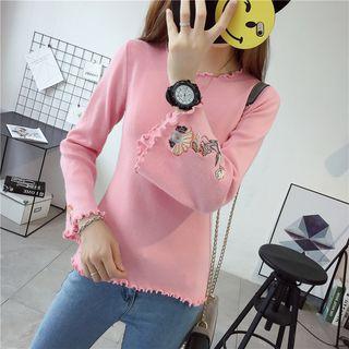 Embroidered Long Sleeve Knit Top