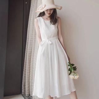 Sleeveless Sashed Midi A-line Dress