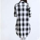 Long-sleeve Gingham Check Tunic Blouse