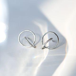 Double Circle 925 Sterling Silver Earring Silver - One Size