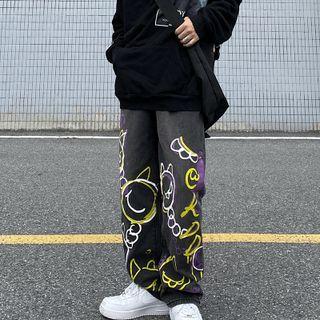 Cartoon Print Loose Fit Jeans