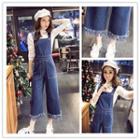 Fringed Cuff Cropped Denim Dungaree