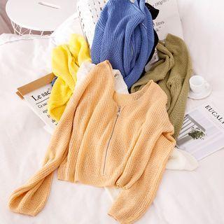 Zipper Long-sleeve Knit Cardigan