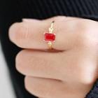 925 Sterling Silver Rectangle Rhinestone Open Ring 18k - Gold - One Size