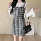 Faux-pearl Tweed Overall Minidress