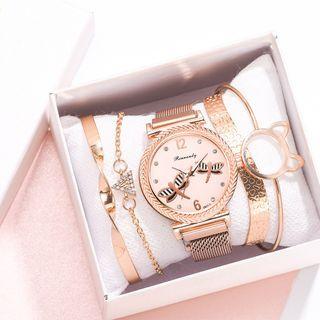 Set: Dragonfly Alloy Mesh Strap Watch + Bracelet