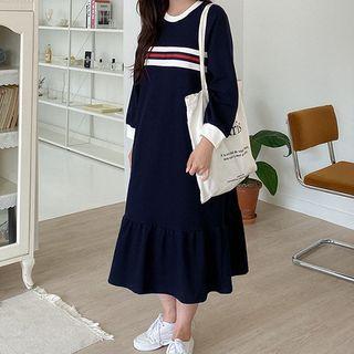Plus Size Piped Frill-hem Long Dress