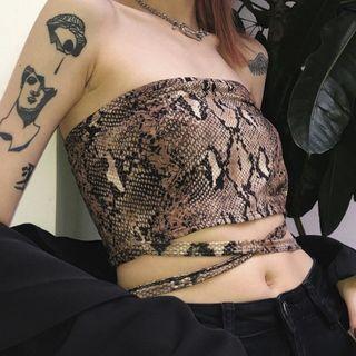 Tie-waist Snake Skin Print Tube Top