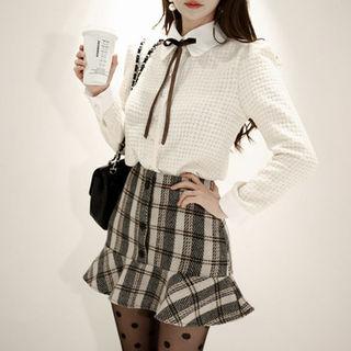 Ruffle-hem Button-front Plaid Mini Skirt