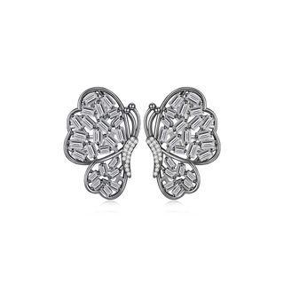 Elegant And Bright Plated Black Butterfly Earrings With Cubic Zirconia Black - One Size