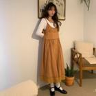 Lace Trim Loose Fit Pinafore Dress Brown - One Size